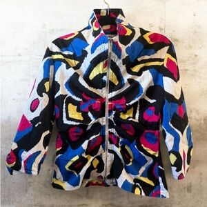 Joseph Ribkoff Jacket Zebra Size 12 Vintage Cinched Colorful Front Zip Art2Wear